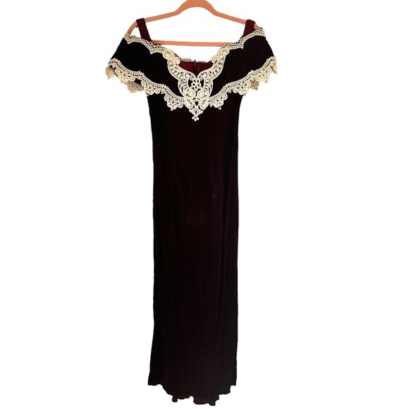 Vintage Jessica McClintock Maroon Velvet Bridesmaid Prom Homecoming Formal Gown - Picture 3 of 14